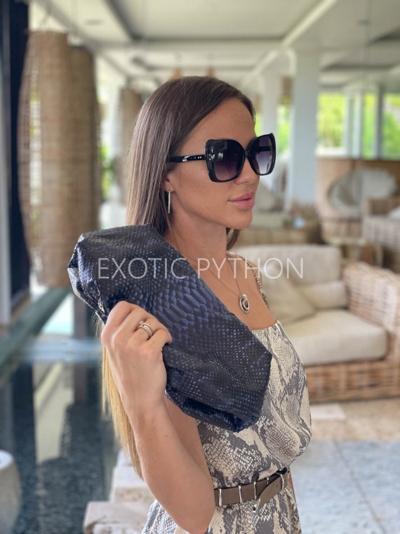 dark blue python leather clutch bag