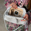 light cream python leather clutch bag