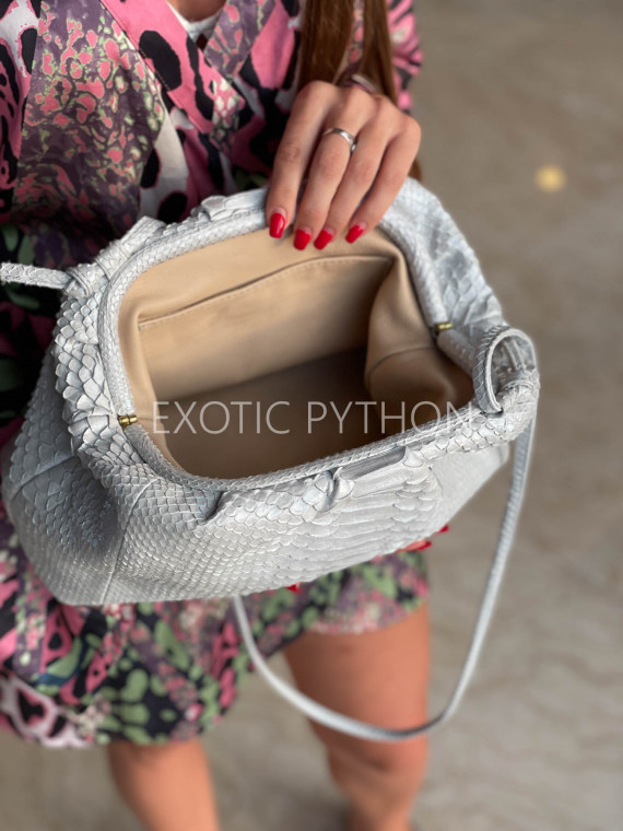 light cream python leather clutch bag