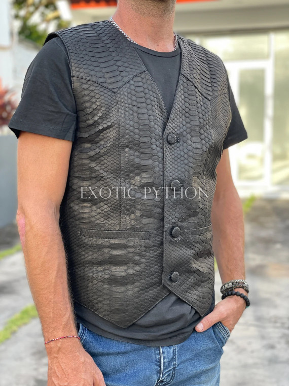 Mens black leather vest JT-103