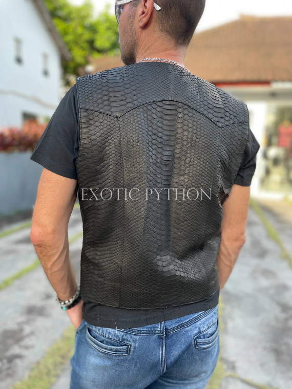 Mens black leather vest JT-103