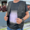 Mens black leather vest JT-103