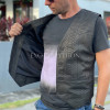 Mens black leather vest JT-103