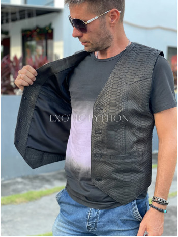 Mens black leather vest  JT-103