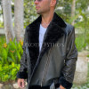 Men's black leather jacket with fur lining JT-104