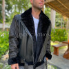 Men's black leather jacket with fur lining JT-104