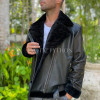 Men's black leather jacket with fur lining JT-104