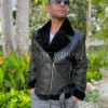 Men's black leather jacket with fur lining JT-104