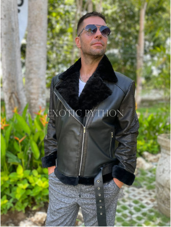 Men's black leather jacket with fur lining JT-104