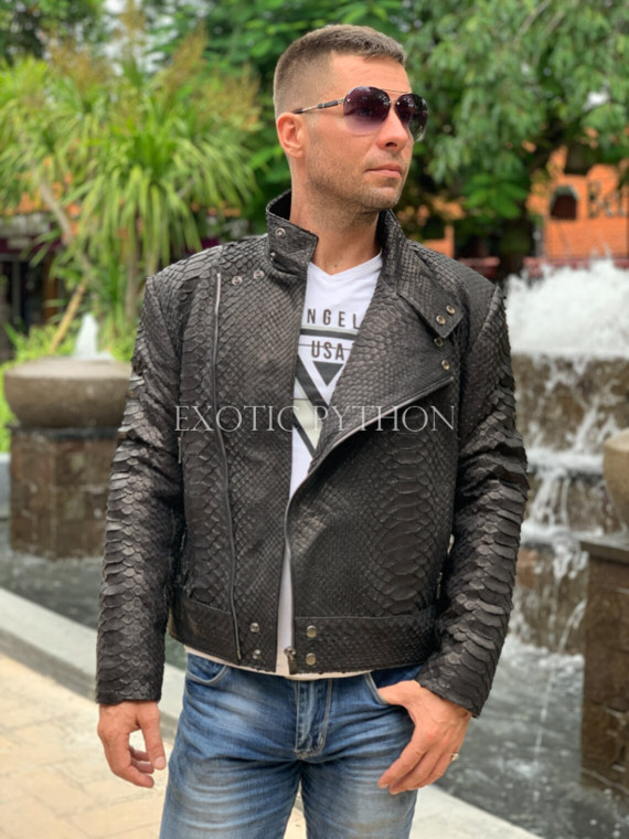 Men's black leather jacket JT-105