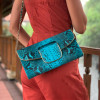 Blue leather clutch CL-355