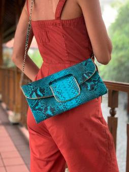 Blue leather clutch CL-355