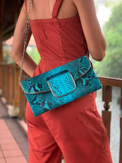 Blue leather clutch CL-355