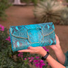 Blue leather clutch CL-355