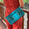 Blue leather clutch CL-355