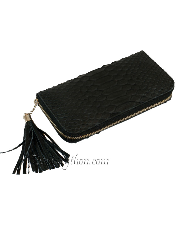 Snake leather purse black matt WA-26