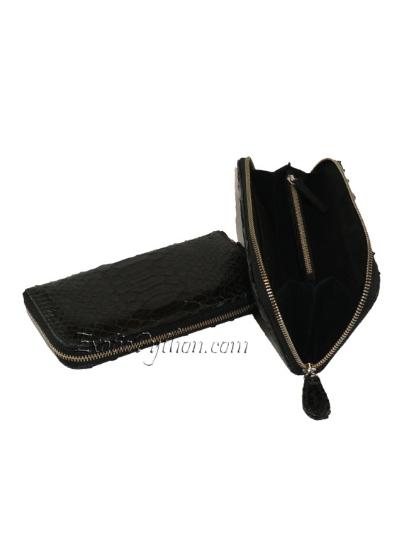 Snake leather wallet black glossy WA-27