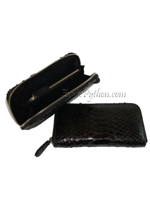 Snake leather wallet black glossy WA-27