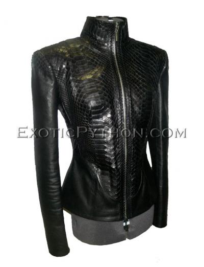 Snakeskin jacket women's black glossy JK-33