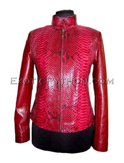 Snake leather jacket red glossy JK-30