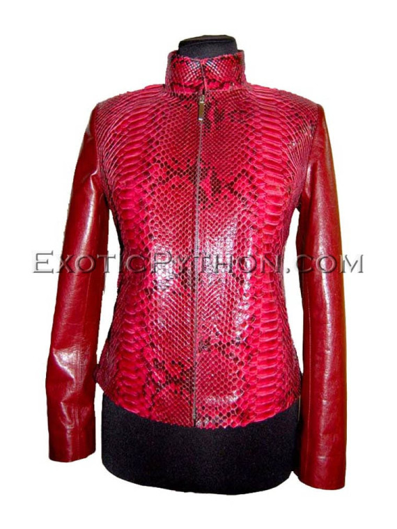 Snake leather jacket red glossy JK-30