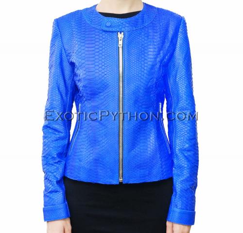 Snakeskin leather jacket blue matt JK-24
