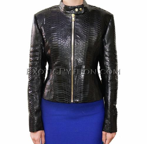 Python leather jacket black glossy JK-26