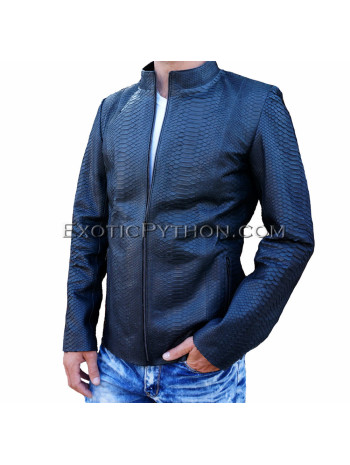 Snakeskin leather jacket men's black matt JK-18