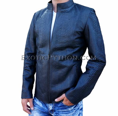 Snakeskin leather jacket men's black matt JK-18