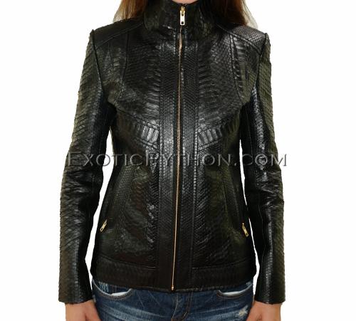 Snakeskin leather jacket black shiny JK-10