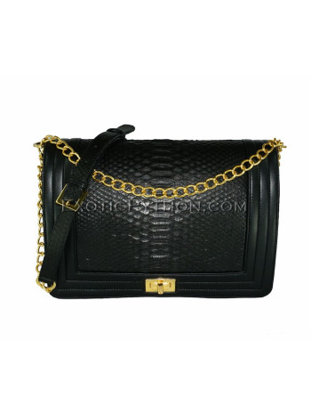 Snakeskin crossbody bag black shiny CL-201