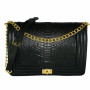 Snakeskin crossbody bag black shiny CL-201