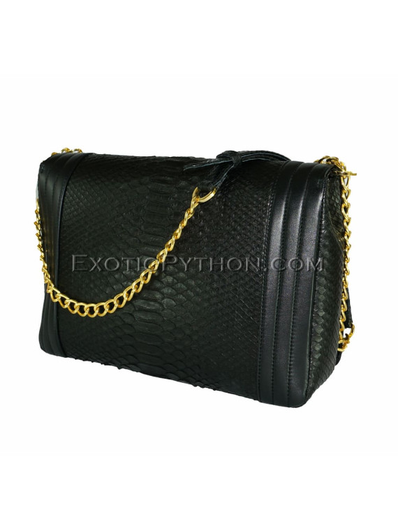 Snakeskin crossbody bag black shiny CL-201