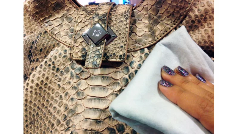 snakeskin bag spot cleaning demonstration