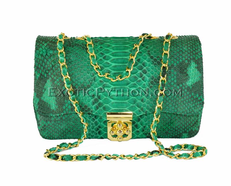 Genuine python top handle bag / designer bag / exotic leather bag / green  classy leather crossbody summer bag / snake print purse