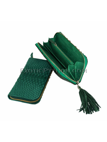 Snake leather purse with tassle green matt WA-57