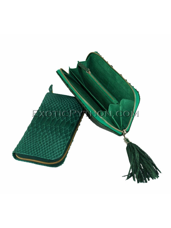 Snake leather purse with tassle green matt WA-57