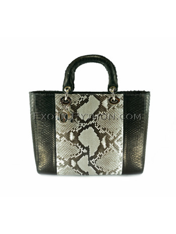 Snakeskin bag black & natural shiny BG-234