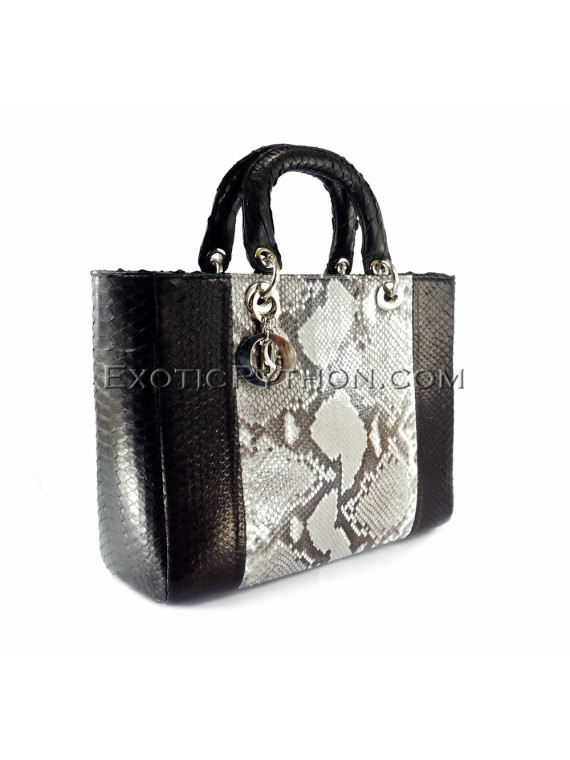 Snakeskin bag black & natural shiny BG-234